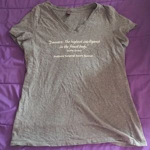 Gray V neck shirt with Dance quote Large